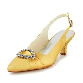 Women's Bridal Shoes Closed Toe 2.2" Mid Heel Satin Pumps Wedding Shoes