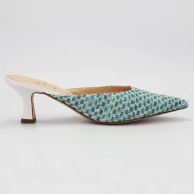 Women's kitten heel in calf leather and fabric Raffia Turquoise (MP4400)