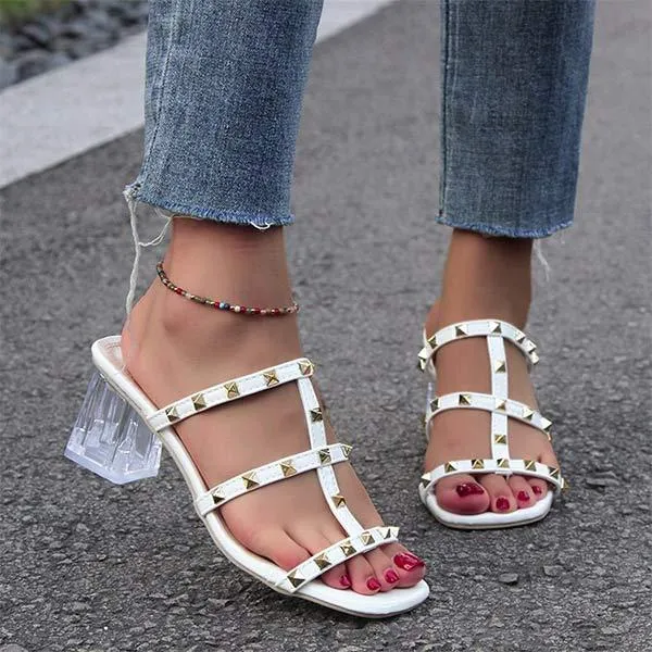 Women's Mid-Heel Sandals with Crystal Embellishments and Stud Accents 90009304C