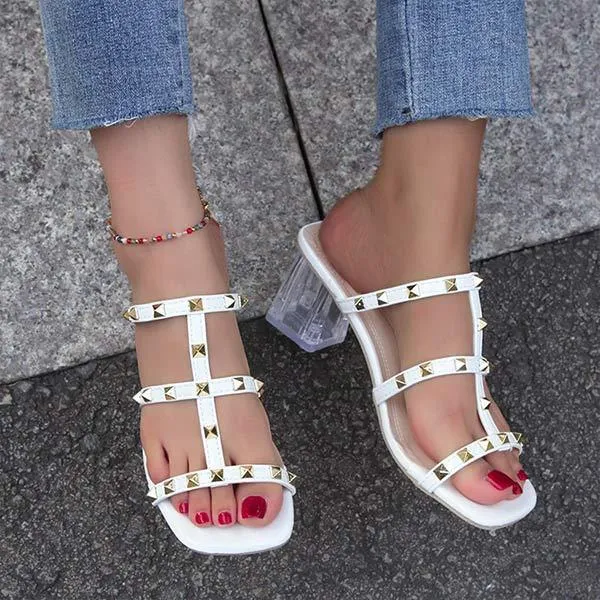 Women's Mid-Heel Sandals with Crystal Embellishments and Stud Accents 90009304C