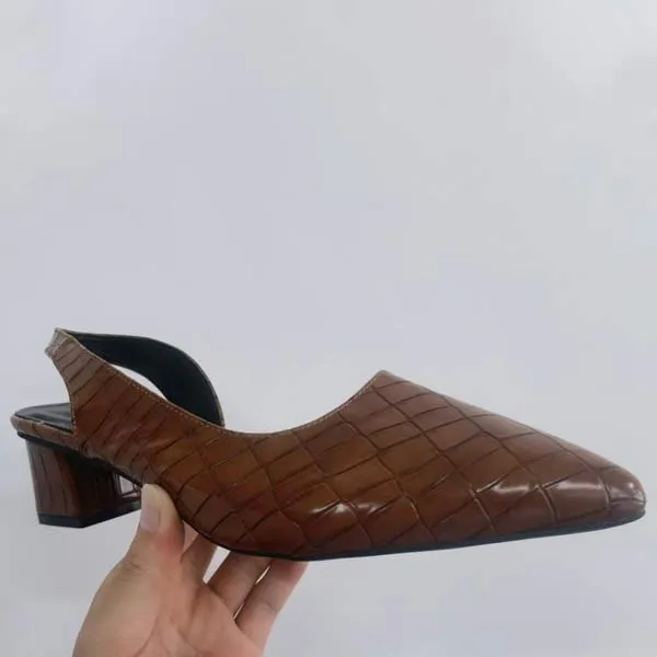 Women'S Pointed Toe Mid Heel Thick Heel Side Empty Shoes 91519274C