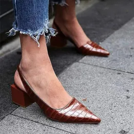 Women'S Pointed Toe Mid Heel Thick Heel Side Empty Shoes 91519274C
