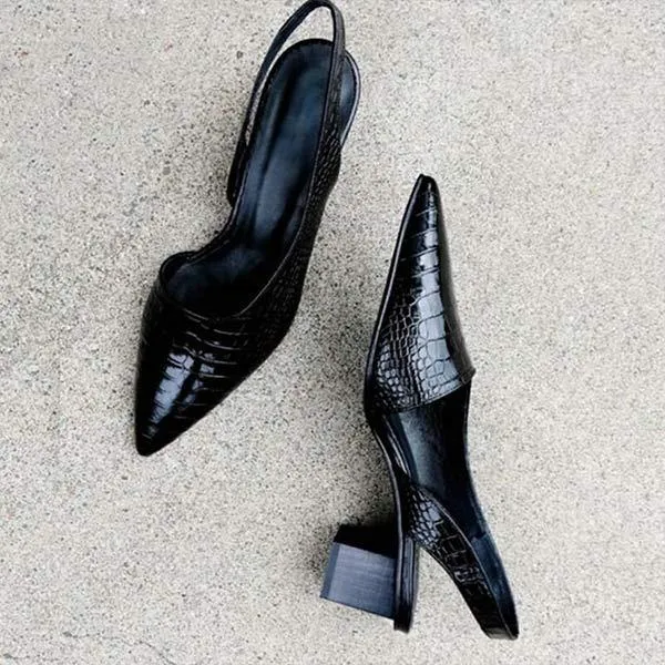 Women'S Pointed Toe Mid Heel Thick Heel Side Empty Shoes 91519274C