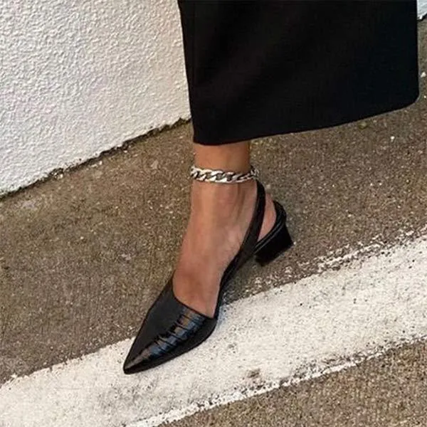 Women'S Pointed Toe Mid Heel Thick Heel Side Empty Shoes 91519274C