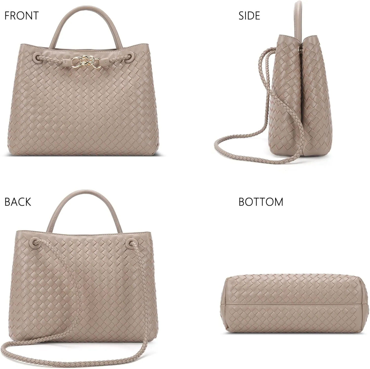 Woven Tote Bag for Women Crossbody Handbag,Vegan Leather Large Tote Purse,Trendy Satchel Handbag Bowknot Shoulder Bag