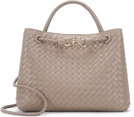 Woven Tote Bag for Women Crossbody Handbag,Vegan Leather Large Tote Purse,Trendy Satchel Handbag Bowknot Shoulder Bag